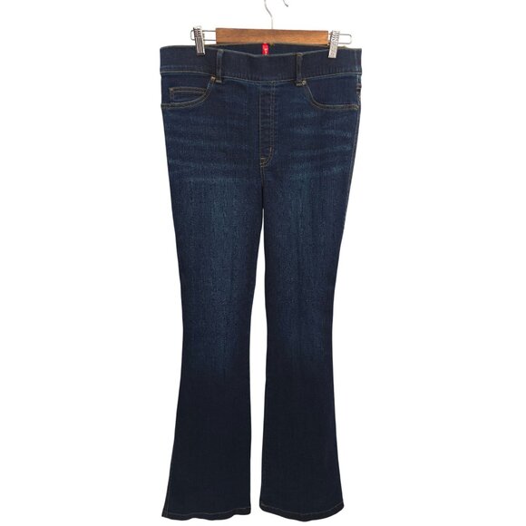 Spanx Flare Leg Jeggings Size Large Women's Blue Stretch Back Pockets - Picture 3 of 5